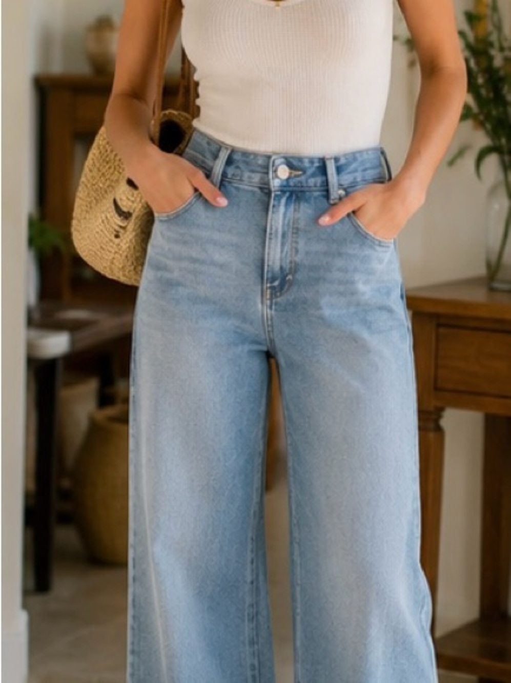 BCBGeneration Light Blue High-Rise Wide Leg Jeans Vintage Inspired Boho Chic